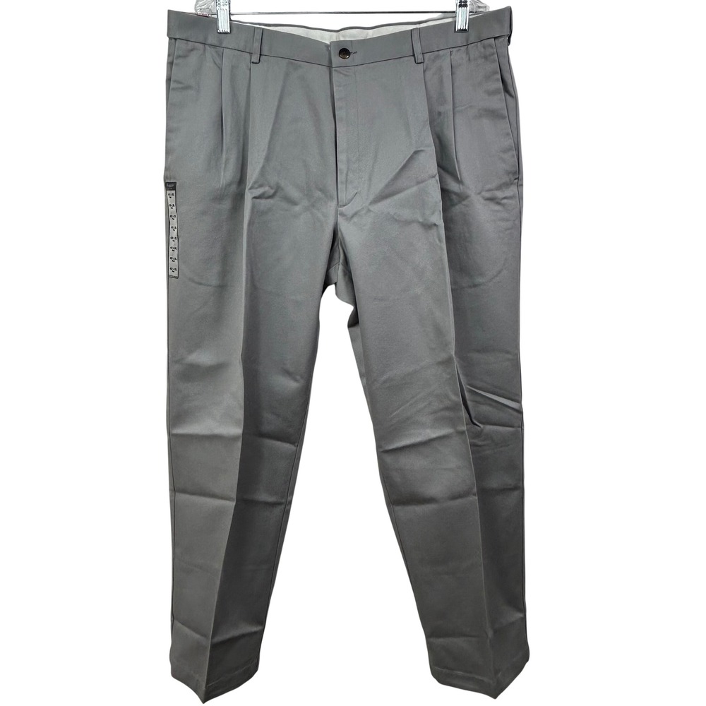 Haggar Work to Weekend Khaki Pants Griffin Gray 40x29 Classic Fit Pleated NWT